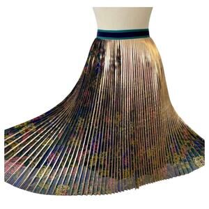 Maeve NWT Gold Floral Pleated Metallic Midi Skirt 4